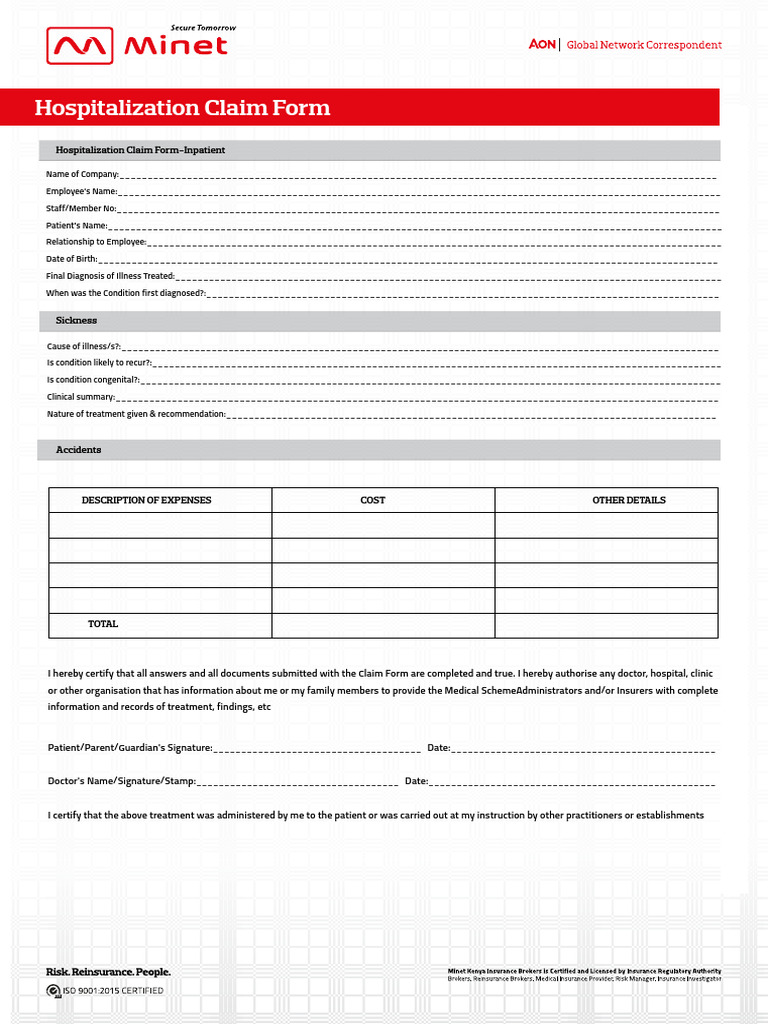Inpatient Hospitalization Claim Form | PDF | Hospital | Information
