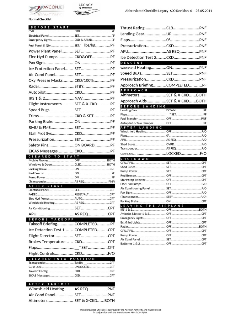 Checklist E135 | PDF | Aviation | Aircraft