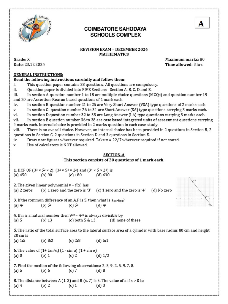 SET - A QP Maths | PDF | Circle | Sphere