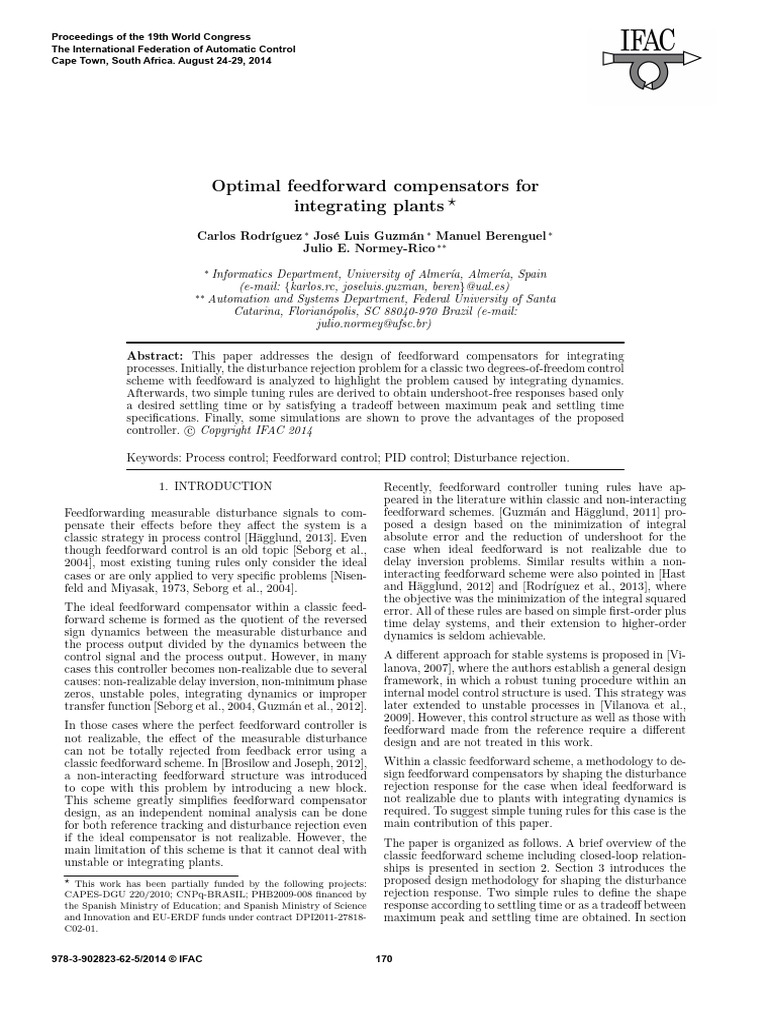 Optimal Feedforward Compensators For Integrating - 2014 - IFAC ...