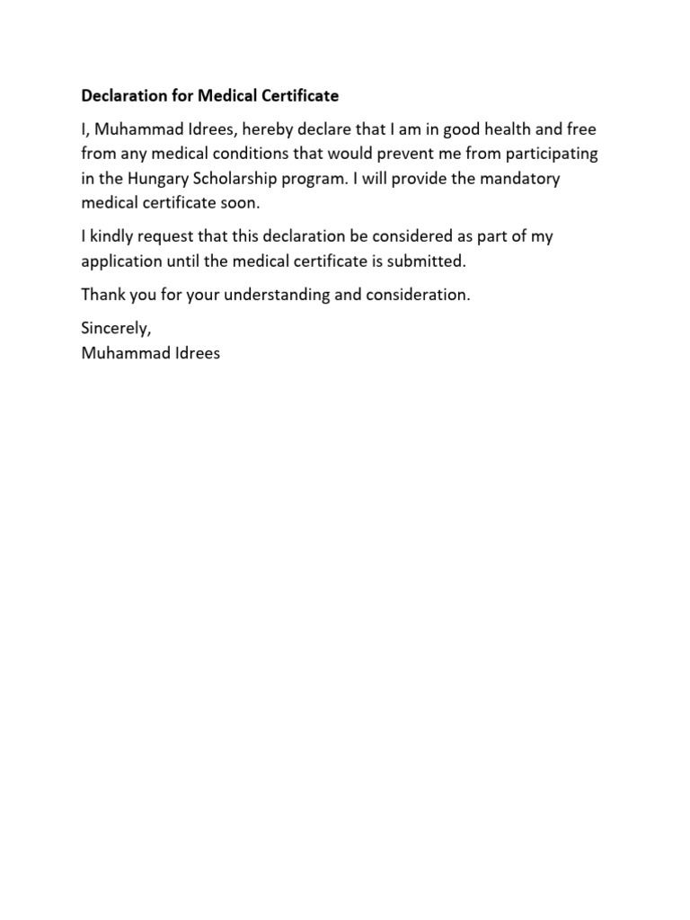 Medical Certificate Declaration for Scholarship | PDF