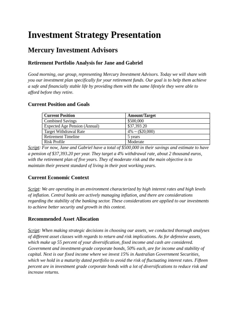 Retirement Investment Strategy Overview | PDF | Financial Risk | Asset ...