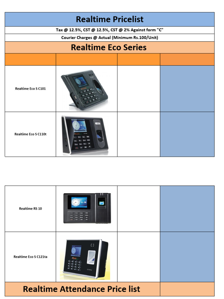 Realtime Attendance System Price List | PDF | Access Control | Image ...