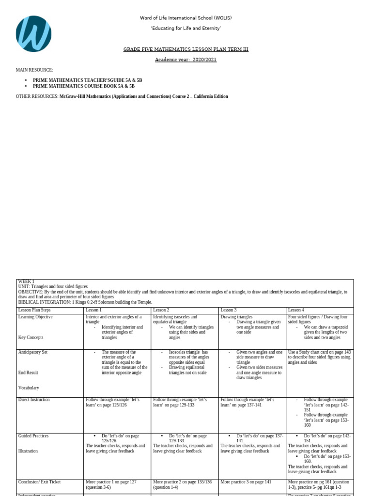 Grade 5 Math Lesson Plan: Term III | PDF | Ratio | Percentage