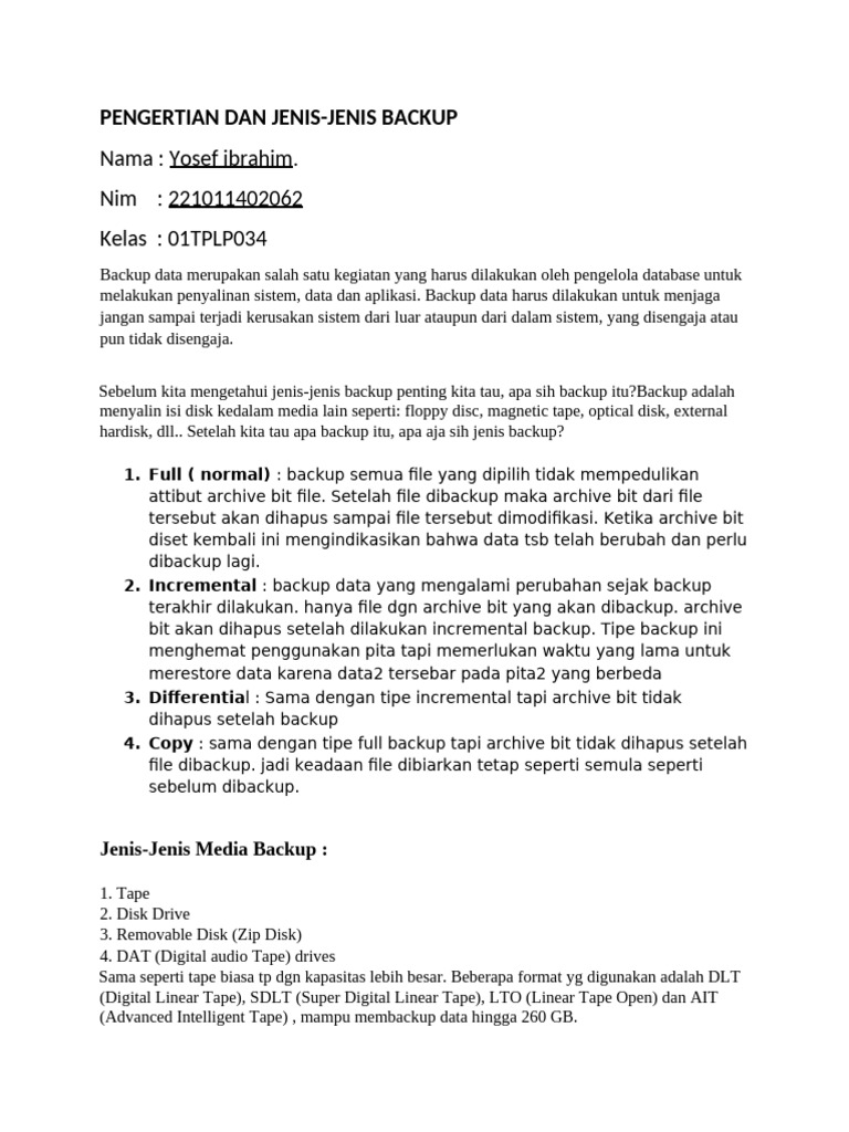 Pengertian Dan Jenis-Jenis Backup | PDF