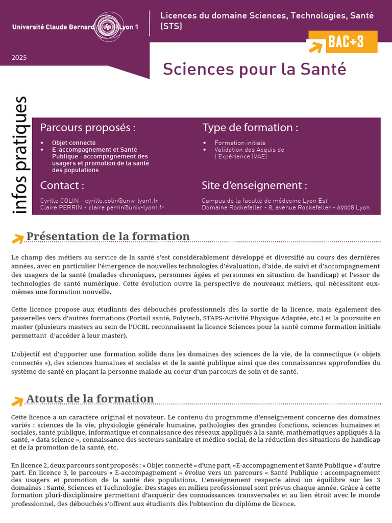 Licence en Sciences pour la Santé 2025 | PDF | Santé publique | Science