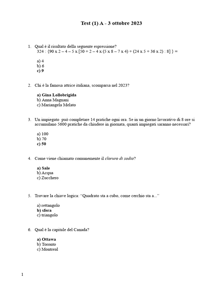 Test Oss 1A Soluzione | PDF