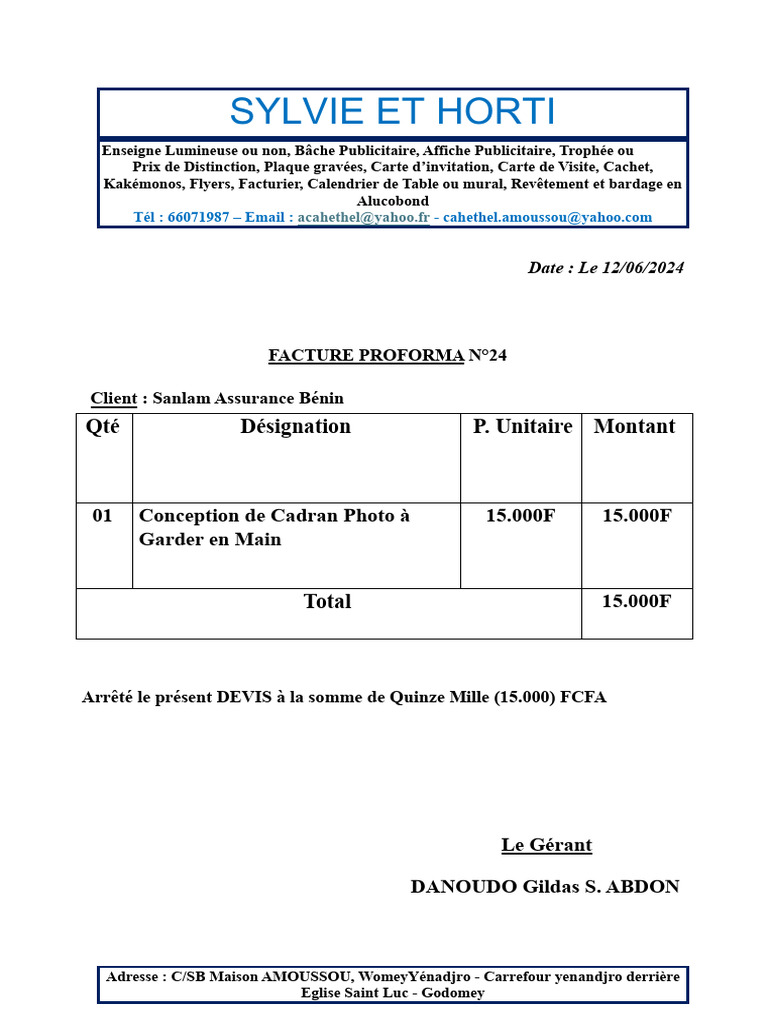 Devis Proforma Sanlam Assurance Bénin | PDF