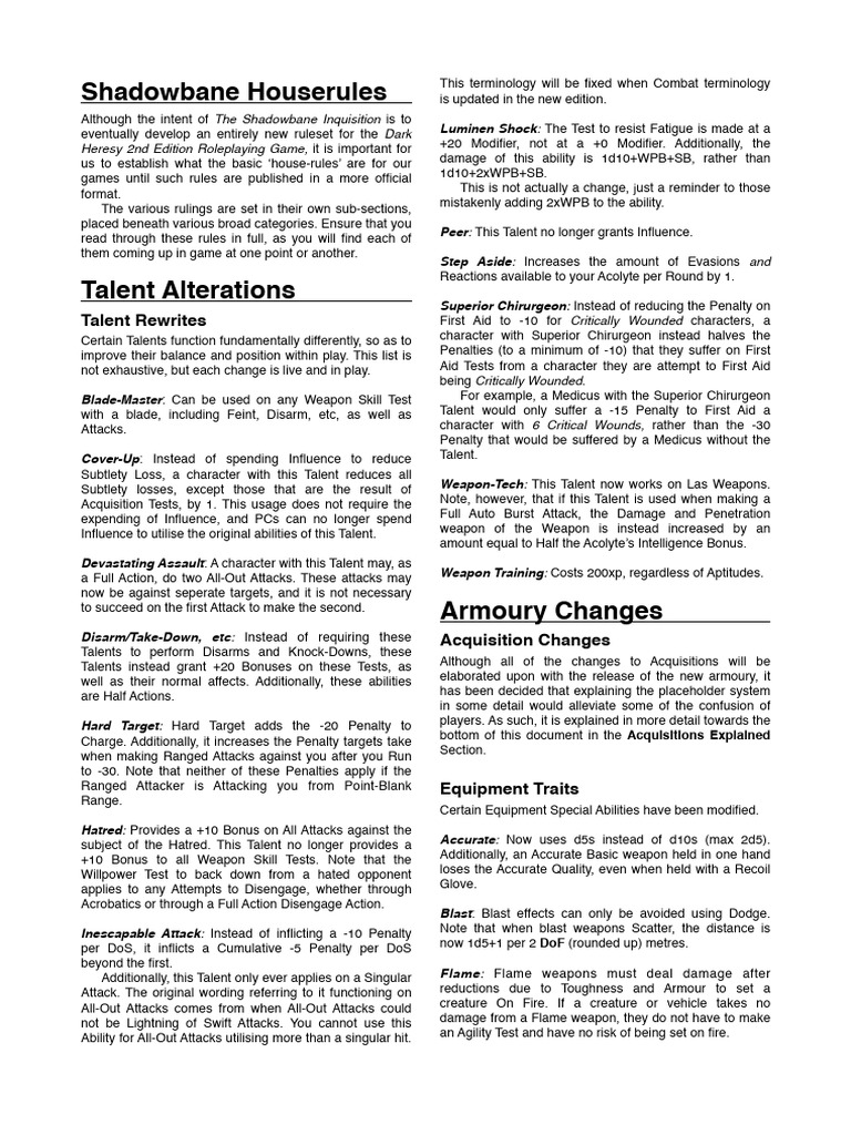 Shadowbane Houserules | PDF