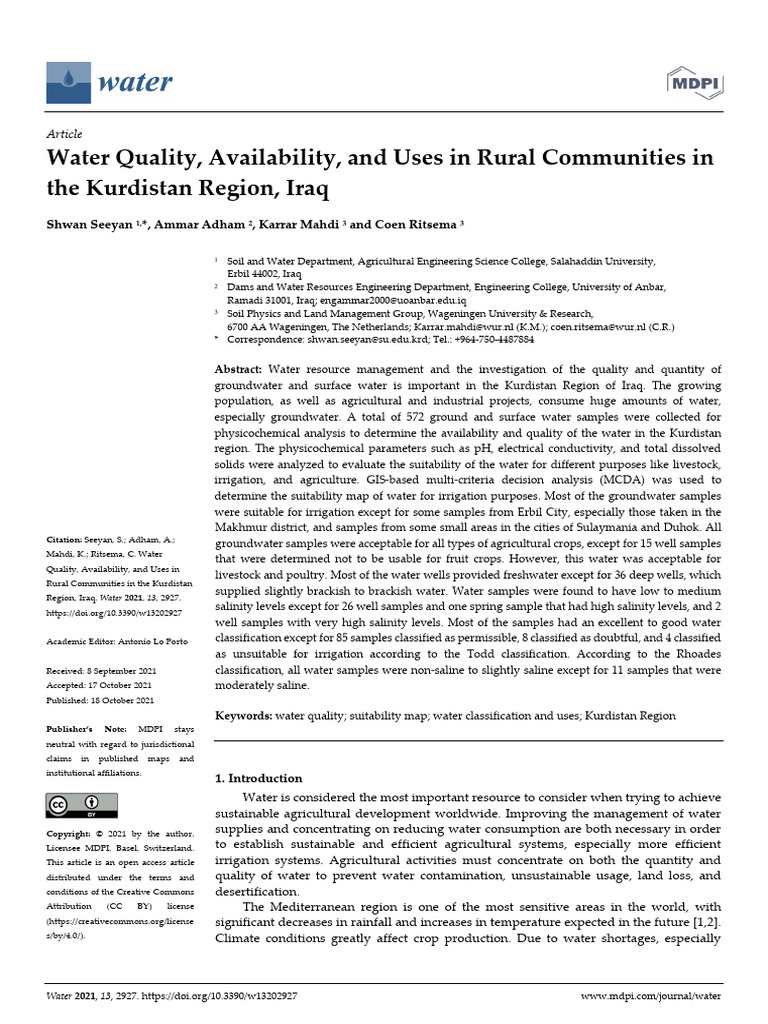 11th - Water Quality, Availability, and Uses in Rural Communities in ...