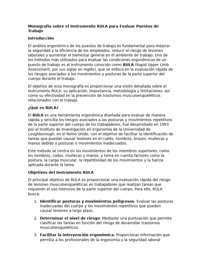 Metodología RULA para Evaluación Ergonómica | PDF | Factores humanos y ...