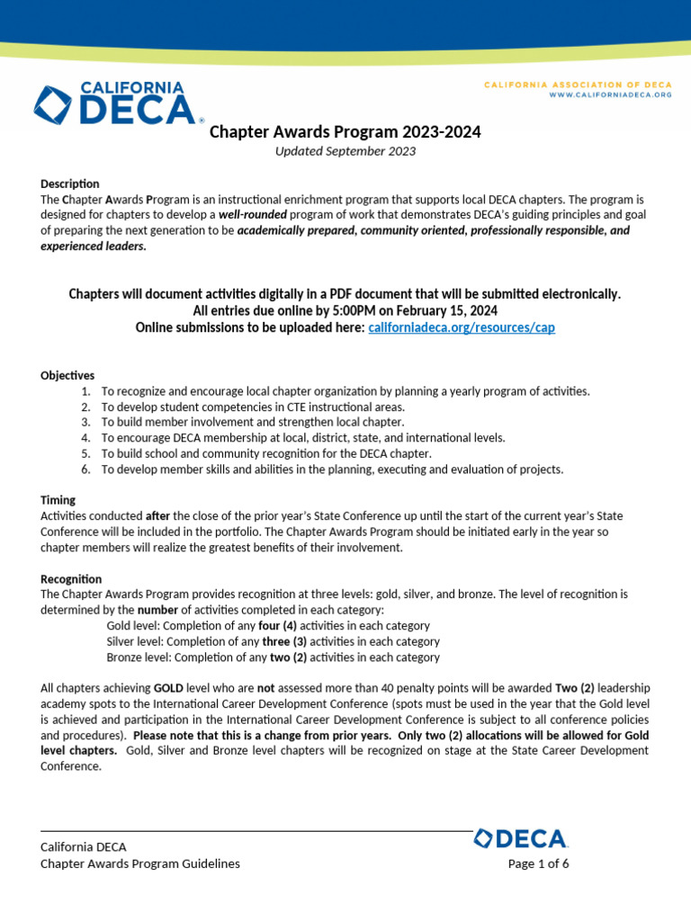 Chapter Awards Program Guidelines 2023 2024 | PDF | Vocational Education