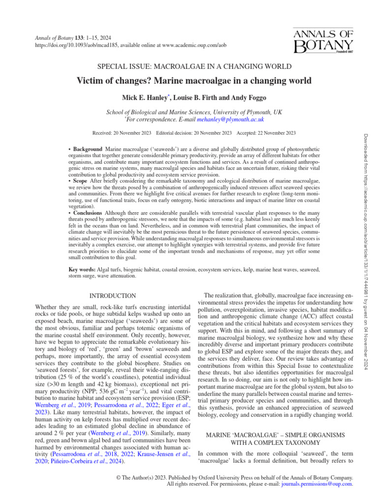 Victim of Changes Marine Macroalgae in A Changing World | PDF | Seaweed ...