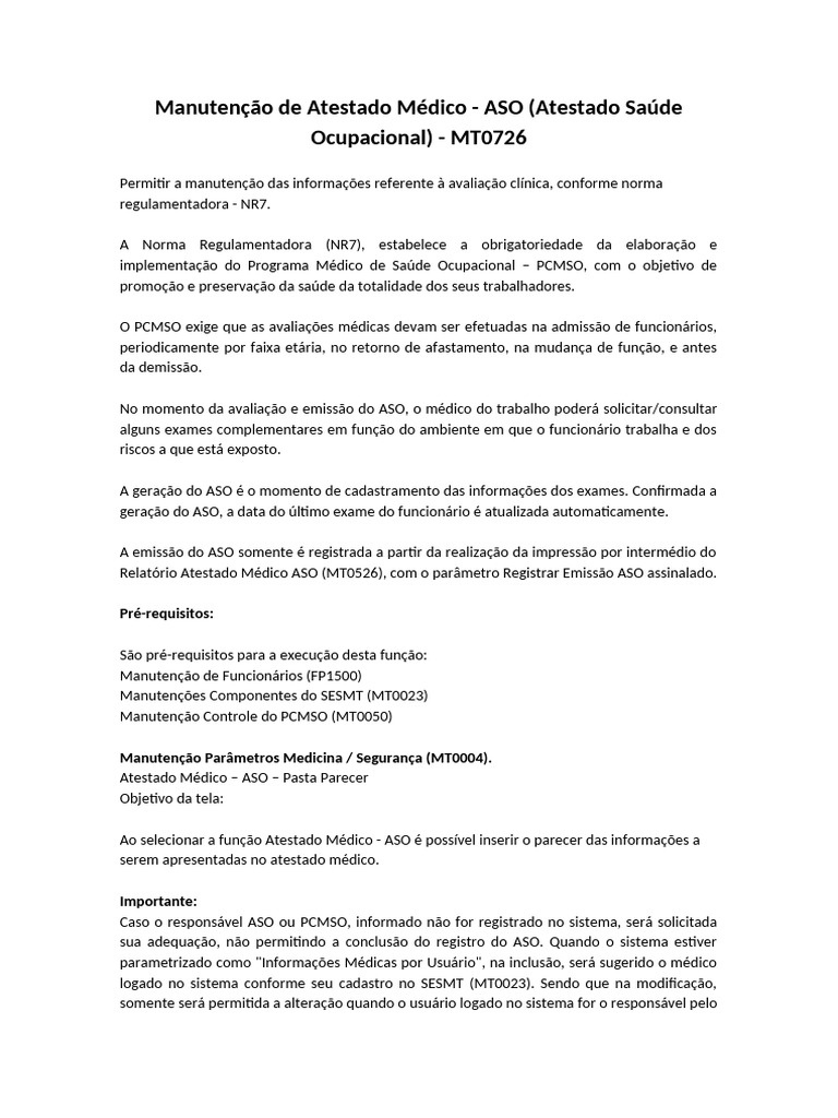 Manutenção do Atestado Médico ASO | PDF | Emprego | Remédio
