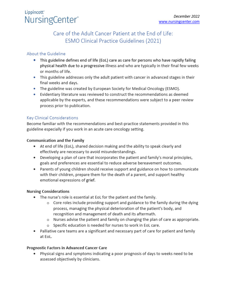 GuidelineSummary - Cancer Patient End of Life - 2021 Care | PDF ...