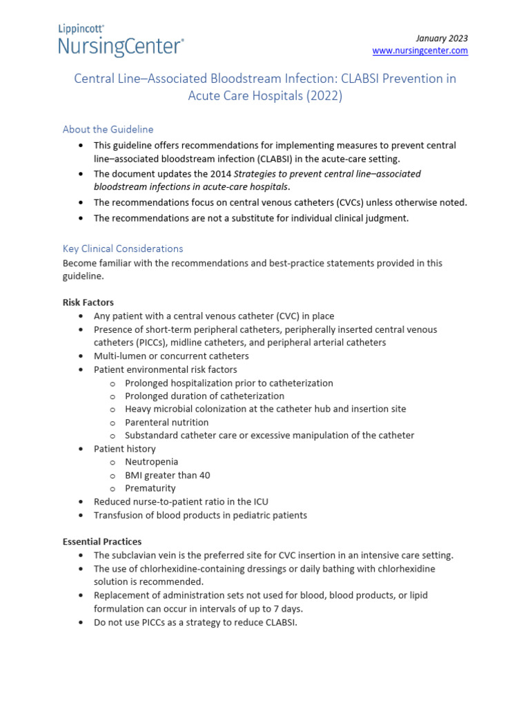CLABSI Prevention Guidelines for Hospitals | PDF | Medicine | Clinical ...