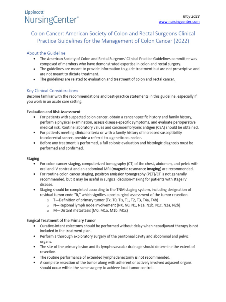 2023 Colon Cancer Treatment Guidelines | PDF | Colorectal Cancer | Cancer