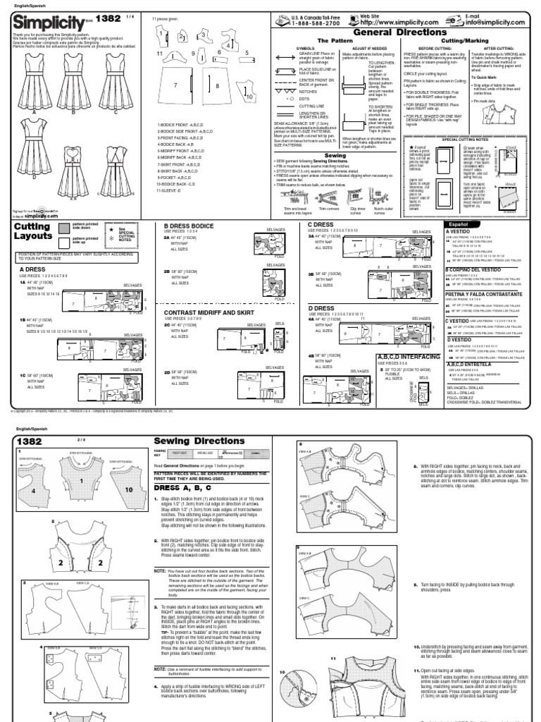 Simplicity Dress Pattern Instructions | PDF | Seam (Sewing) | Textile Arts