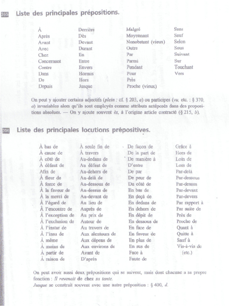 Liste des prépositions en français | PDF | Adposition | Linguistique