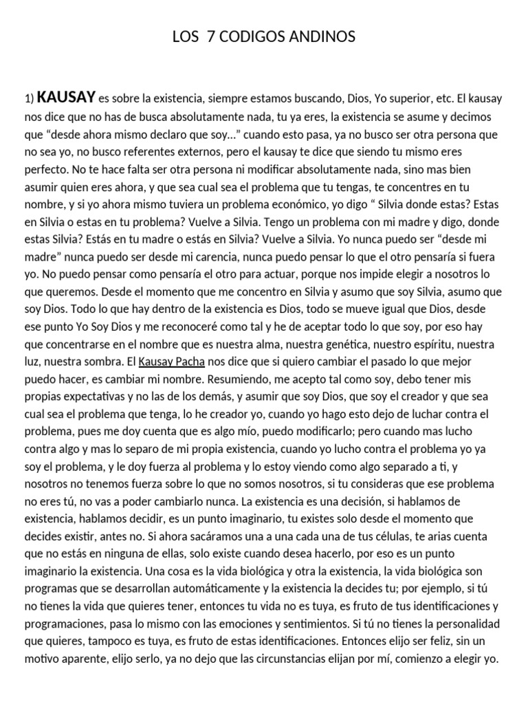 Los 7 Códigos Andinos: Kausay, Anya y Munay | PDF | Amor | Verdad