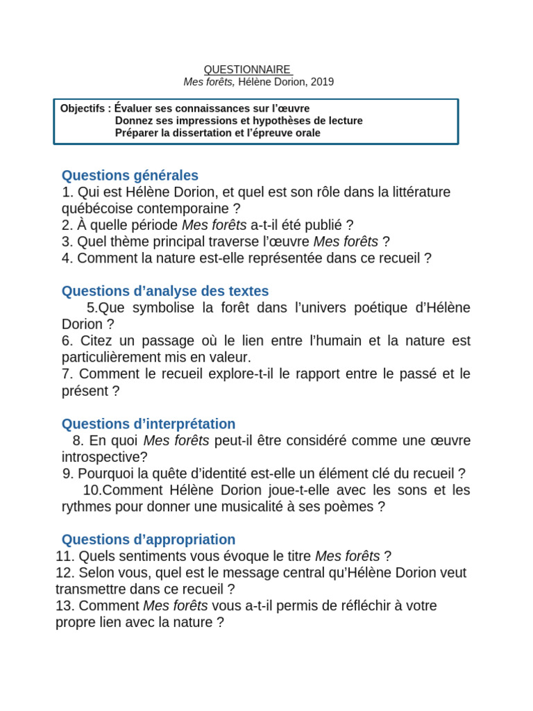 Questionnaire sur 