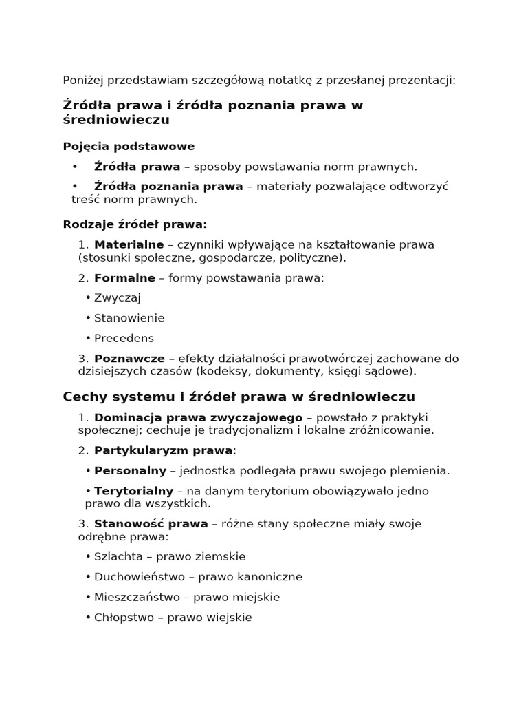 Źródła Prawa I Poznania Prawa Notatka | PDF