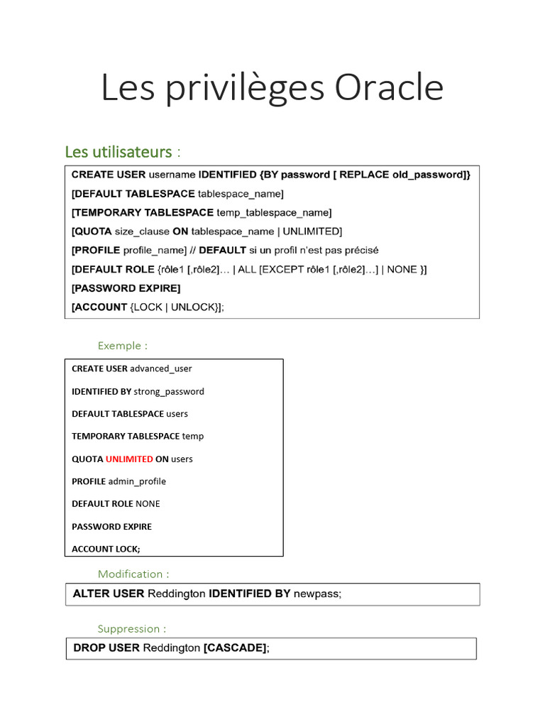Privilèges et Rôles Oracle | PDF | Informatique