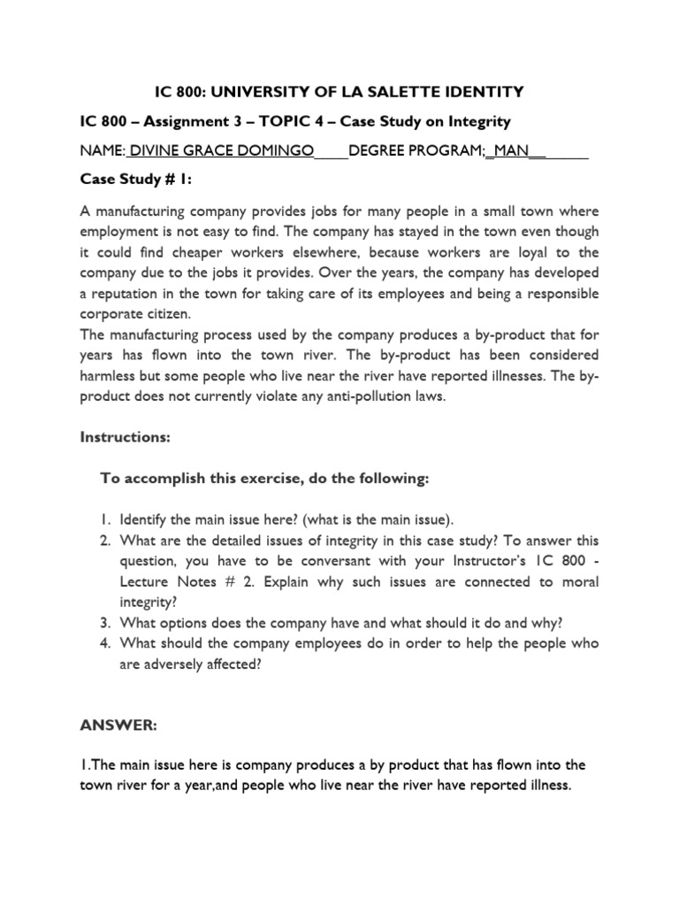 Integrity Case Study Analysis | PDF | Sexual Harassment | Employment