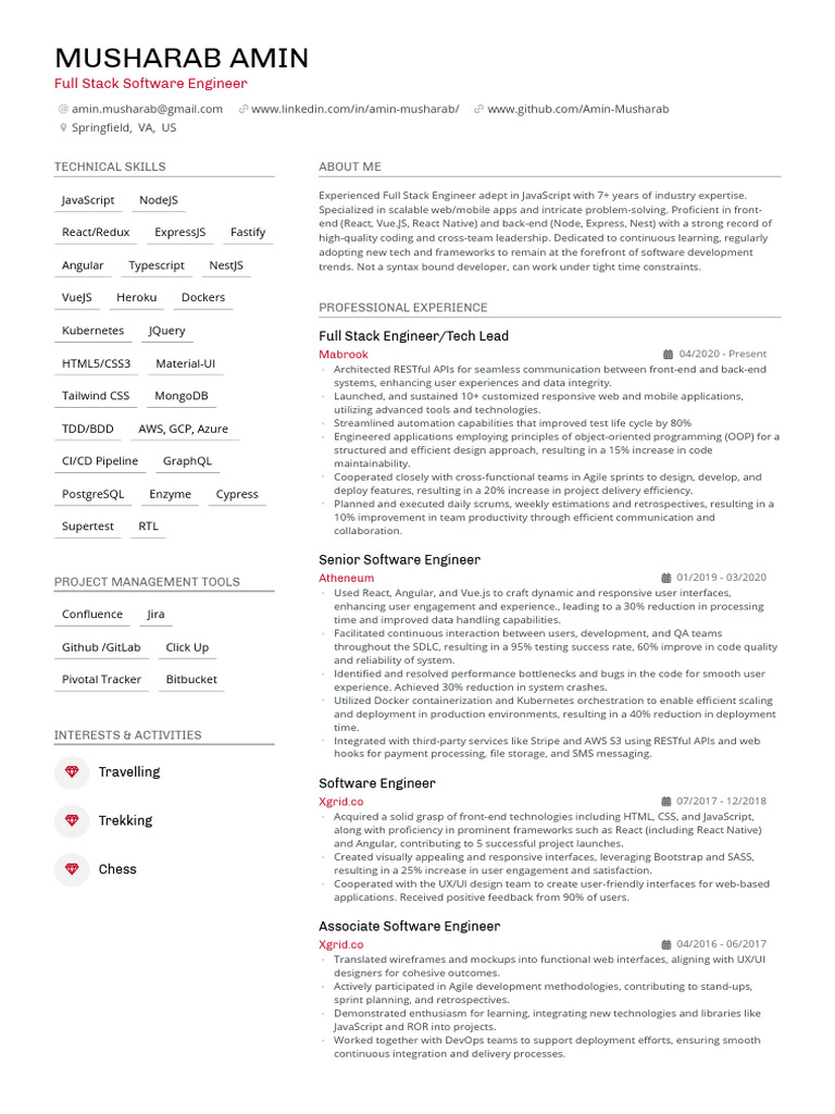 Full Stack Engineer Profile: Musharab Amin | PDF | Information ...