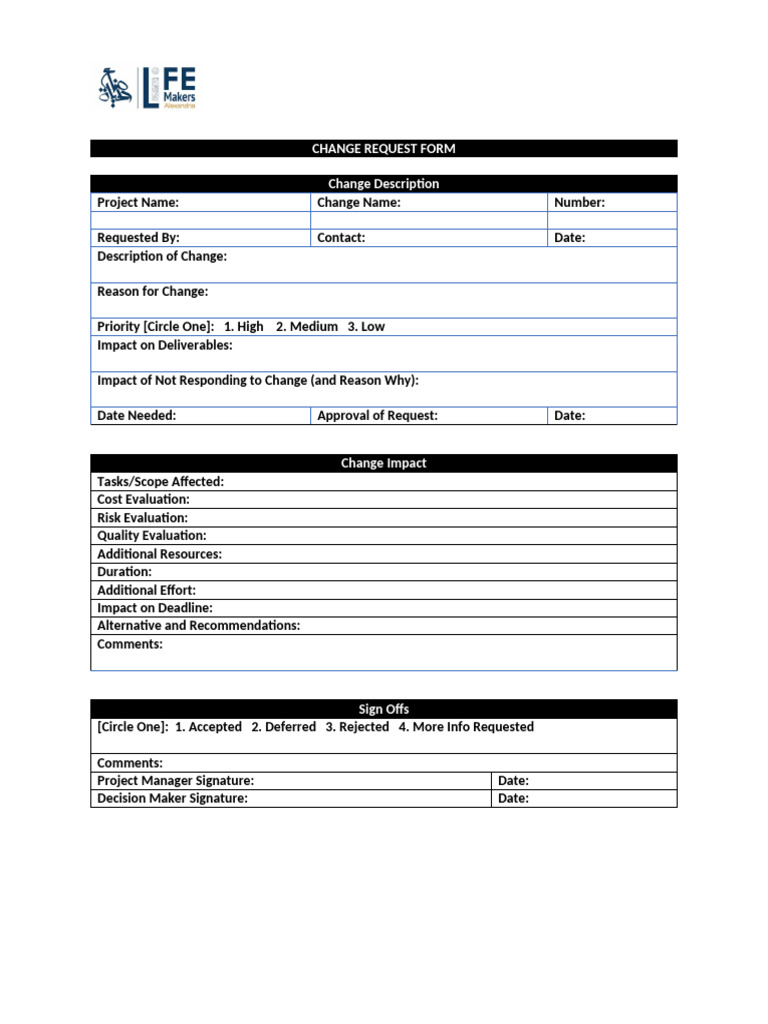 Project Change Request Form Template | PDF