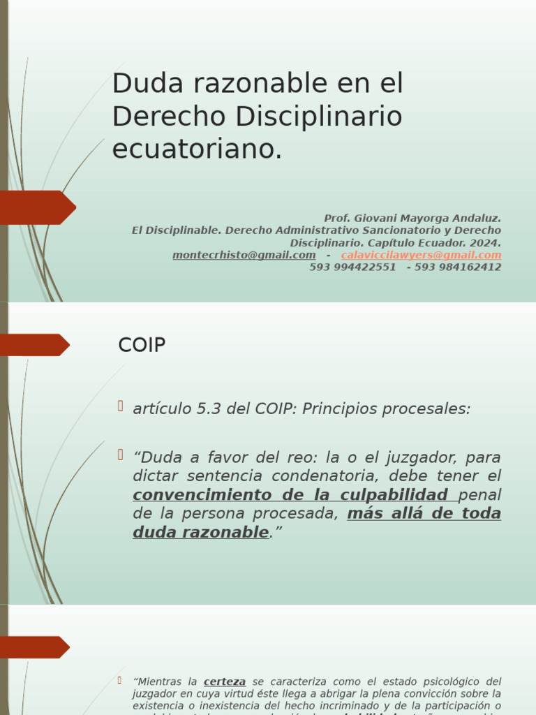 Duda Razonable en Derecho Disciplinario Ecuador | PDF | Duda razonable ...