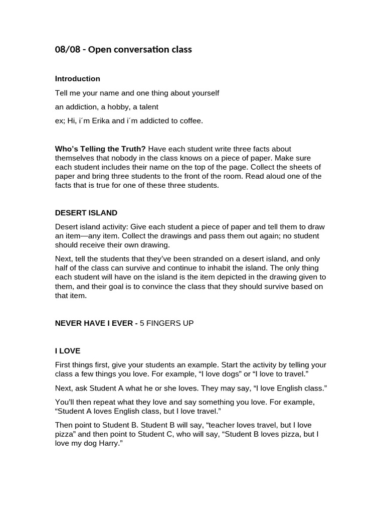 NEW-OPEN CONVERSATION ACTS For Advanced Classes | PDF