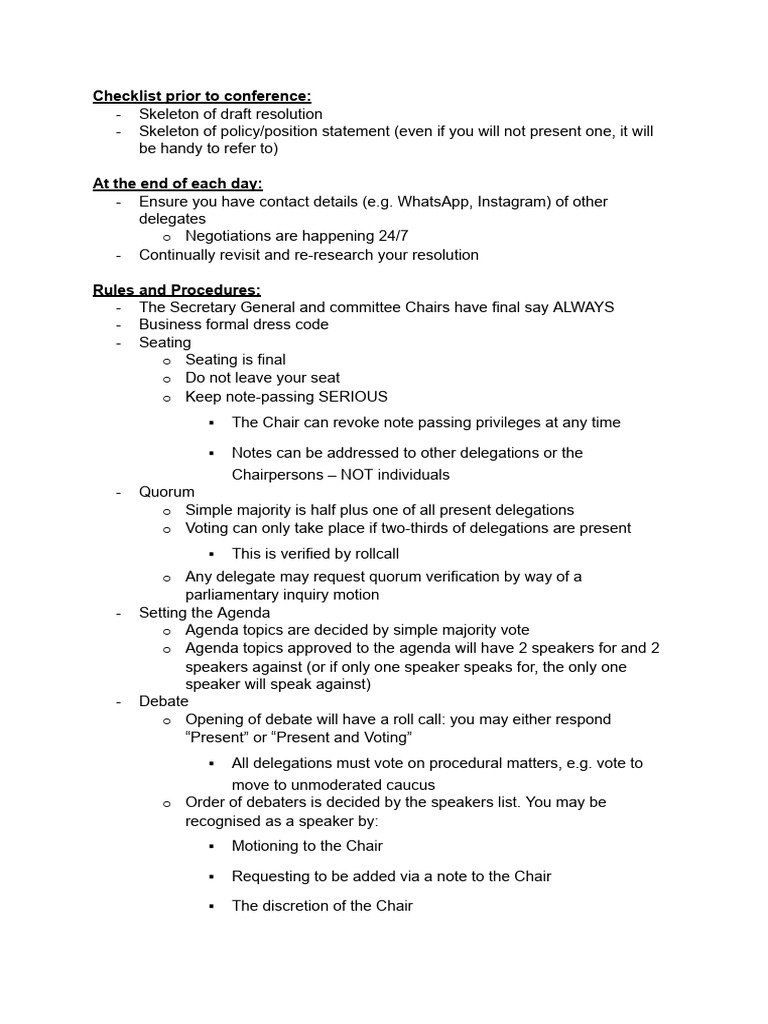 THIMUN Conference Procedure | PDF | Parliamentary Procedure | Meetings