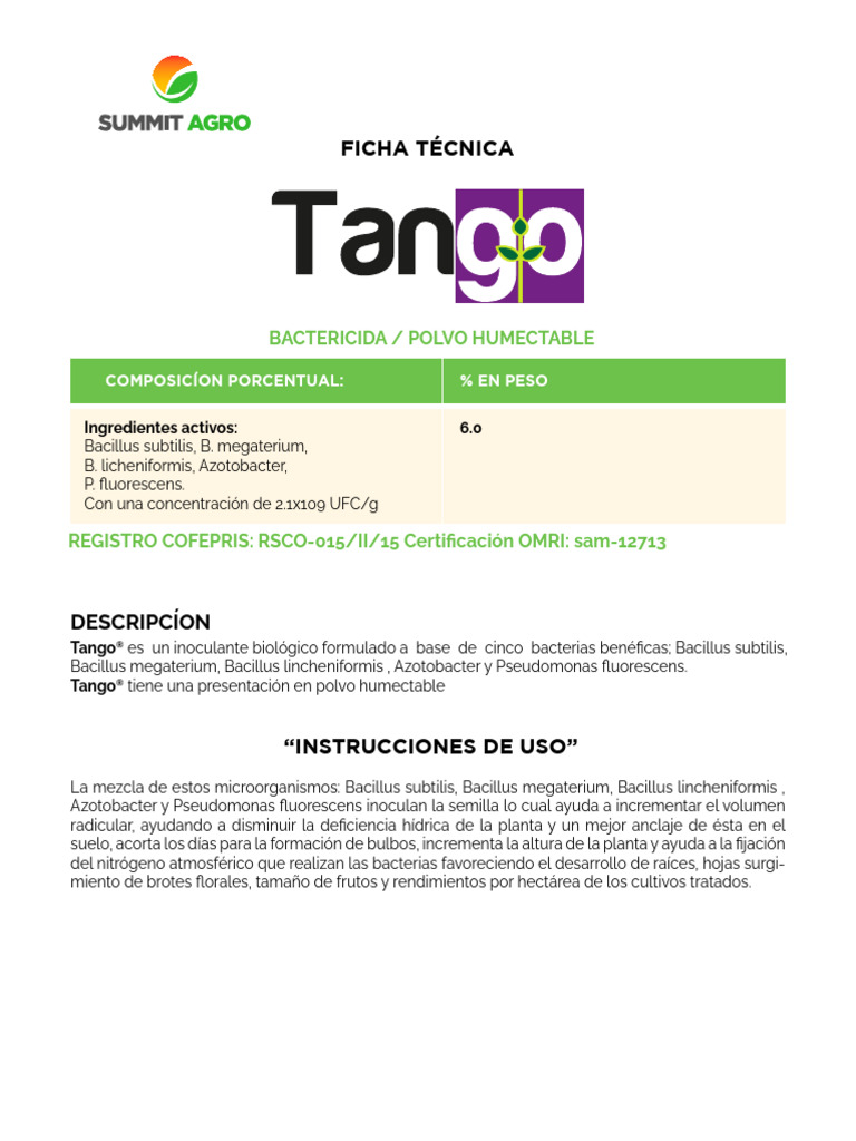 Inoculante Biológico Tango® para Cultivos | PDF