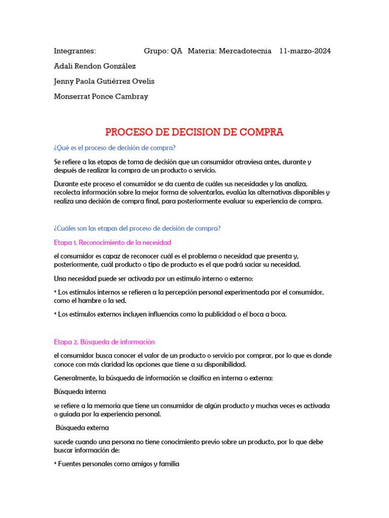Sintesis - Proceso de Decisión de Compra | PDF | Los consumidores ...
