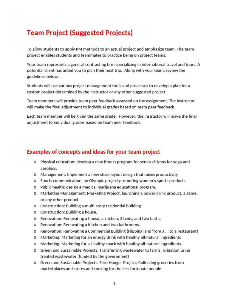 Team Project (Suggested Projects) 1 | PDF | Project Management | Marketing