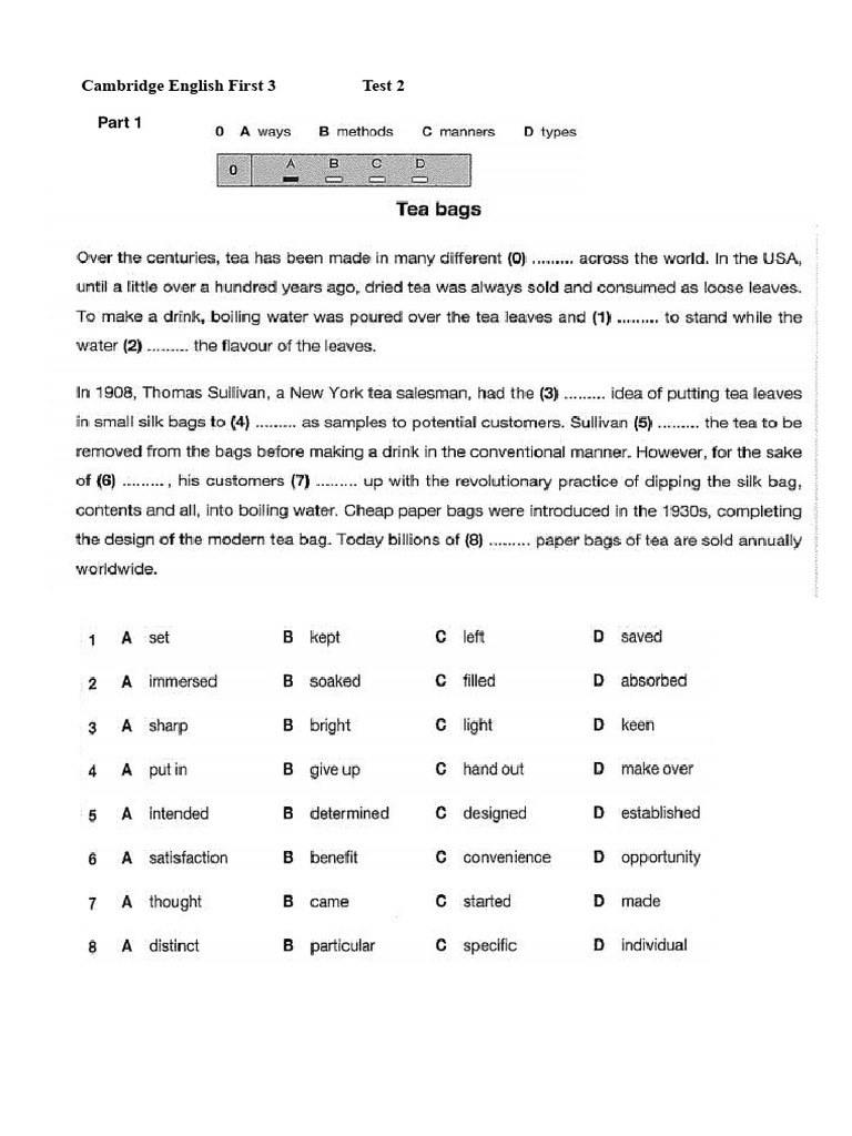Cambridge First 3 Test 2 Overview | PDF