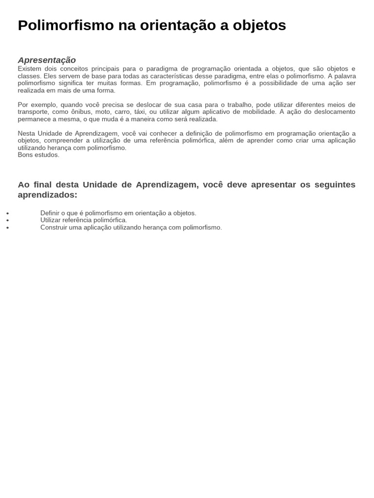 Polimorfismo em Programação Orientada a Objetos | PDF | Classe ...