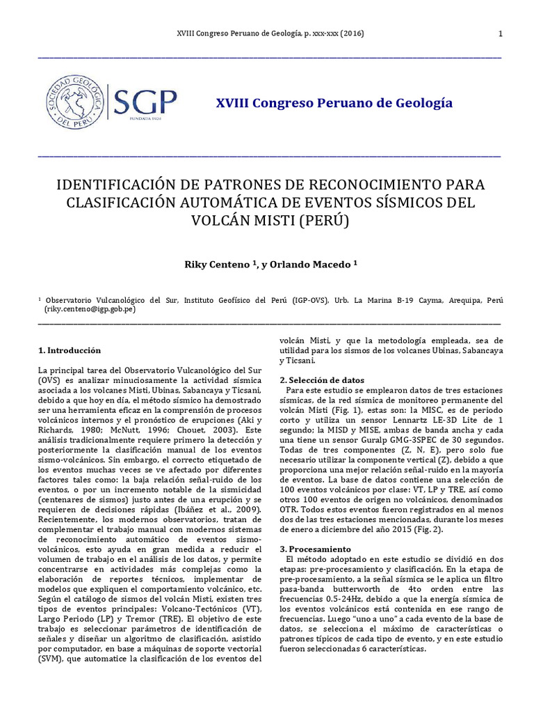 Clasificación Automática de Sismos Misti | PDF | Máquinas de vectores ...