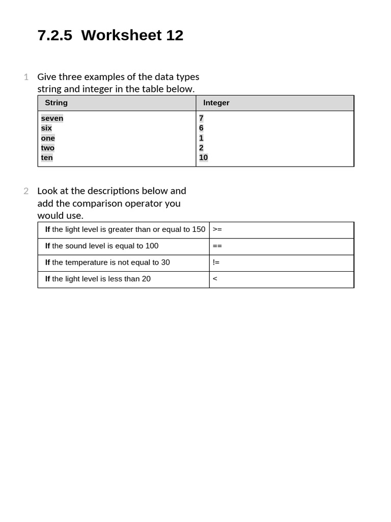 7.2.5 Worksheet 12 | PDF