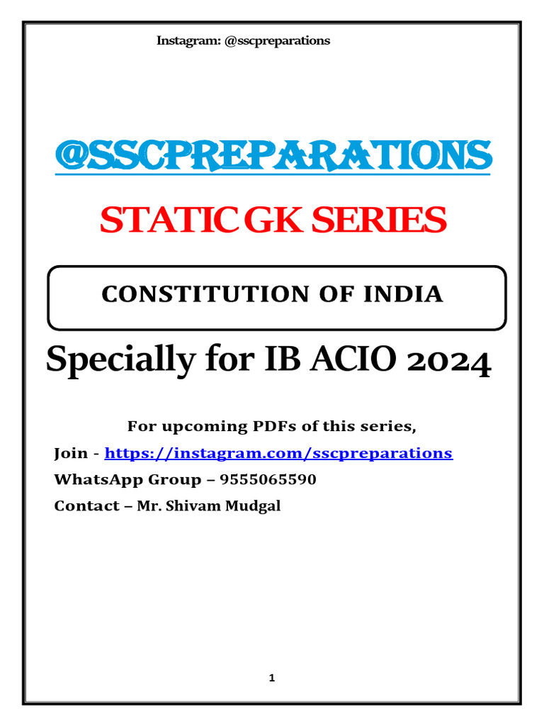 Indian Constitution Overview for Exams | PDF | Writ Of Prohibition ...