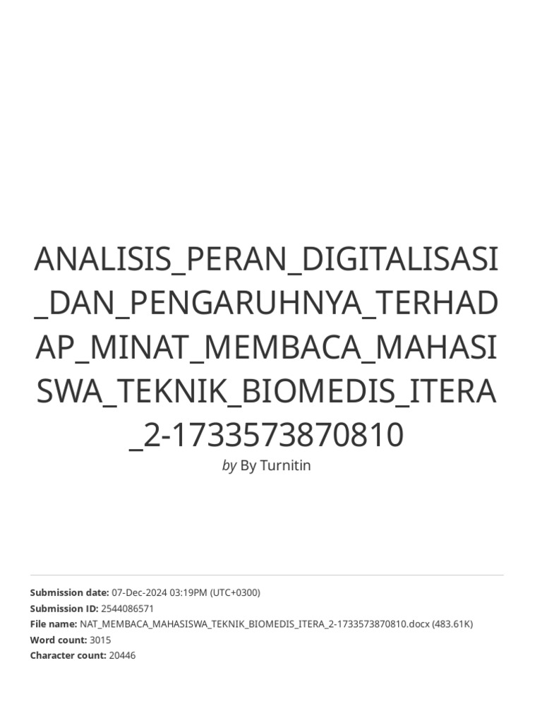 Analisis Peran Digitalisasi Dan Pengaruhnya Terhadap Minat Membaca ...