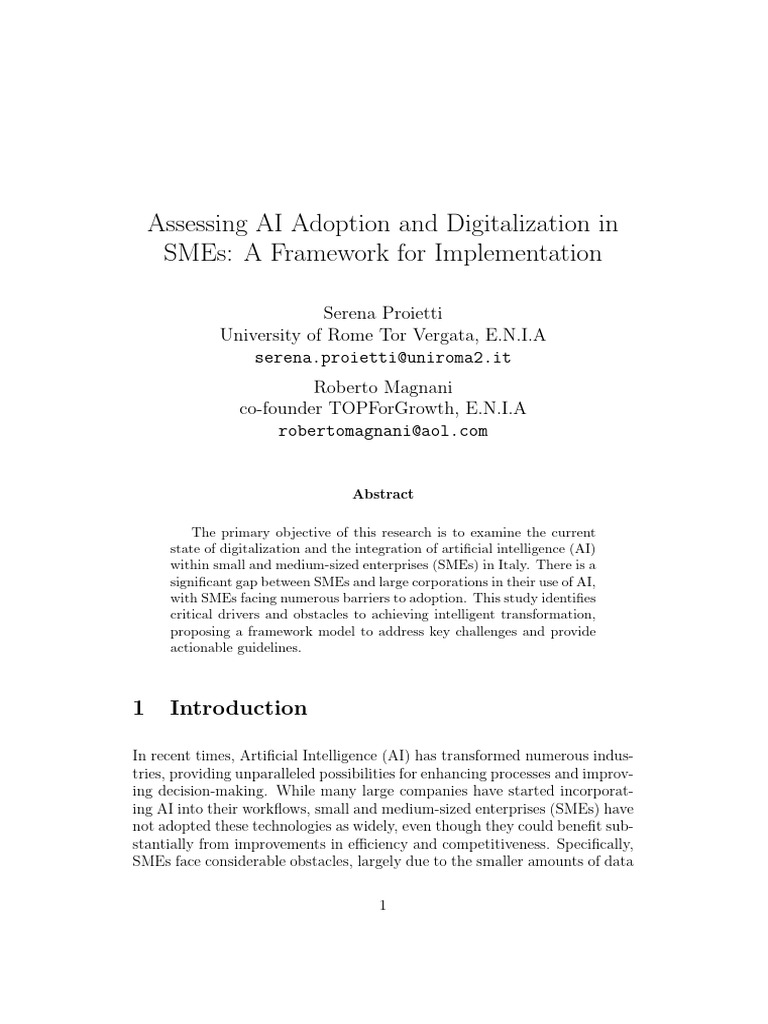 AI Adoption Framework for SMEs | PDF | Artificial Intelligence ...
