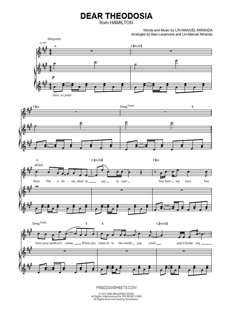 Lin-Manuel Miranda - Hamilton - Dear Theodosia | PDF | Musical Theatre ...