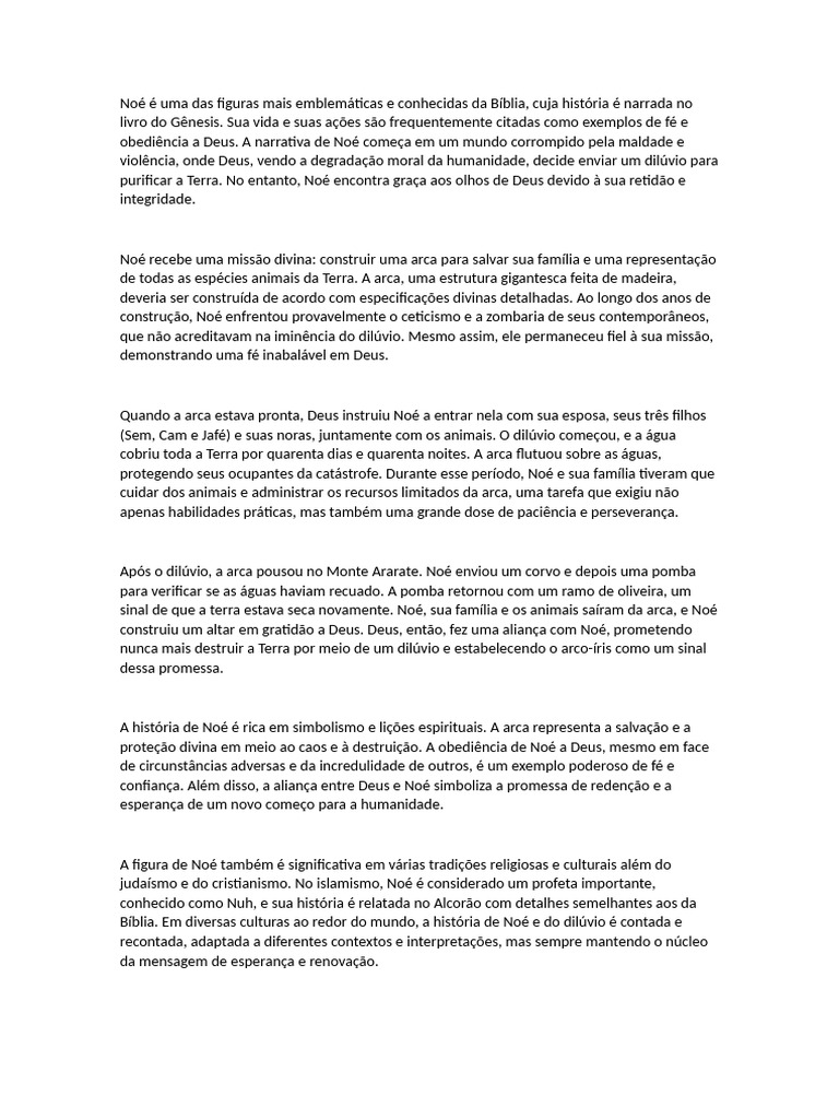 A História de Noé e Sua Fé Inabalável | PDF | Noé | Mito do Dilúvio