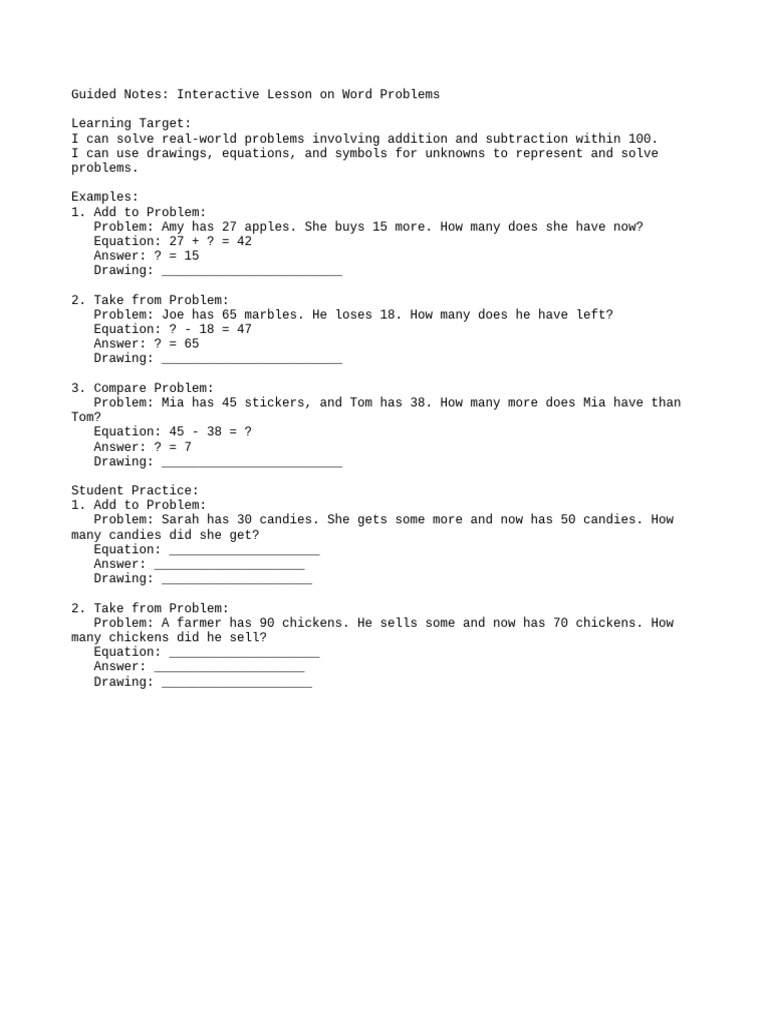 Guided Notes Interactive Word Problems | PDF