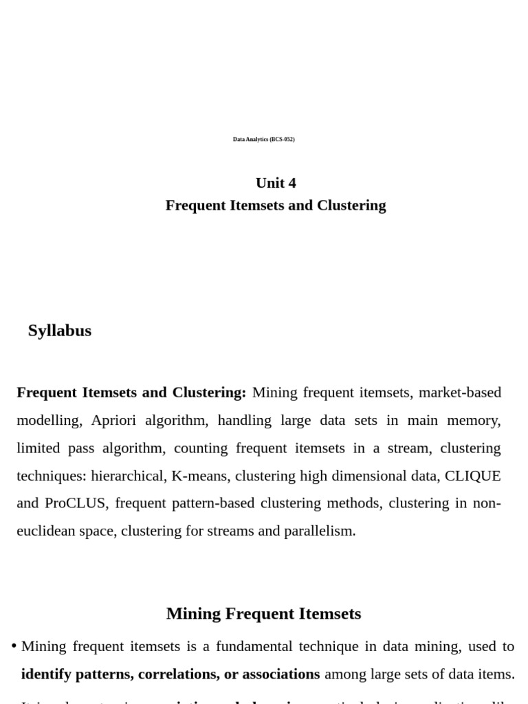 Frequent Itemsets and Clustering Techniques | PDF | Cluster Analysis ...