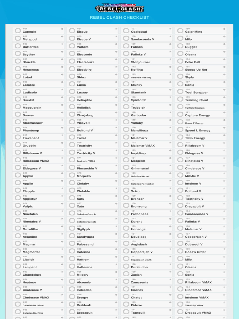 Rebel Clash Card Checklist | PDF | Farming Tools | Pokmon