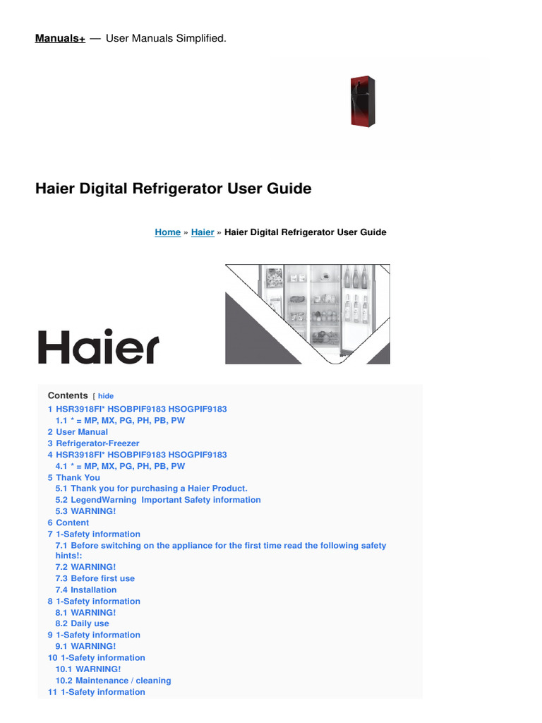 Haier Digital Refrigerator User Guide | PDF | Refrigerator | Waste