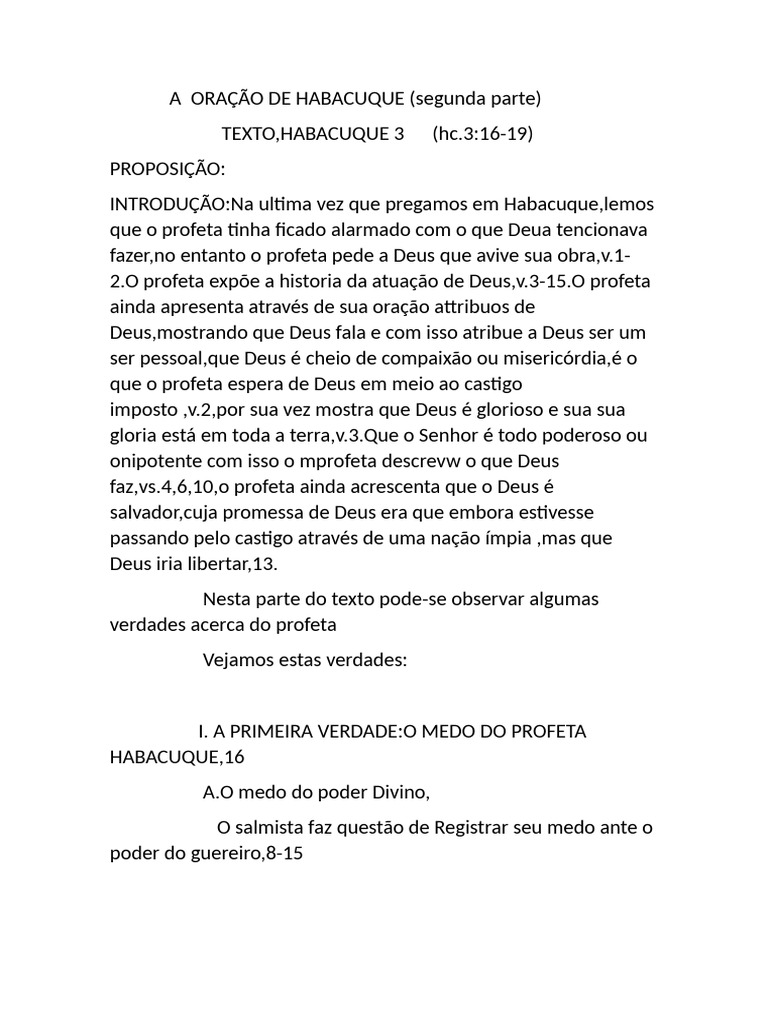 Oração e Fé do Profeta Habacuque | PDF